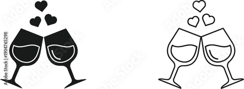A pair of wine glasses with hearts on a white background