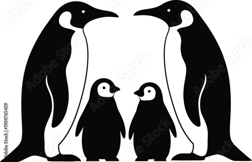 Silhouette of penguin family standing together