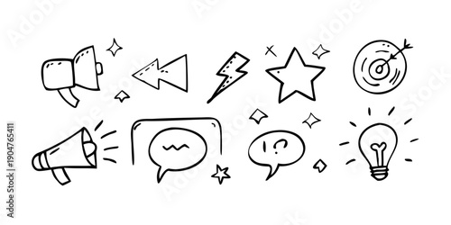 A collection of various icons representing communication, ideas, and achievements Vector