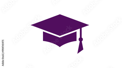 Purple Graduation Cap Icon. Flat Vector Mortarboard Symbol for Academic Success, Higher Education, College Diploma, and Commencement Celebration.