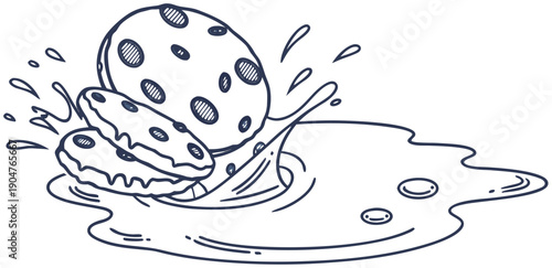 Delicious ice cream sandwich melting in summer heat with chocolate chips