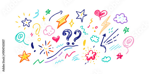 A vibrant and colorful illustration of various objects and symbols Vector