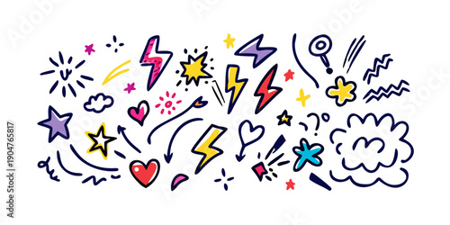 A vibrant and colorful illustration of various objects and symbols. Vector