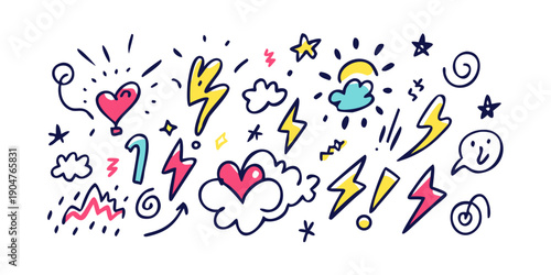 A vibrant and colorful illustration of various objects and shapes Vector