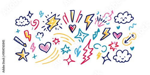 A vibrant and colorful illustration of various objects and symbols Vector