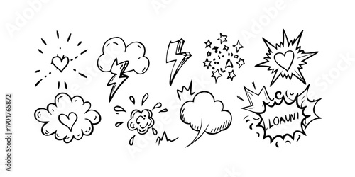 A collection of various speech and thought bubble illustrations in black and white Vector