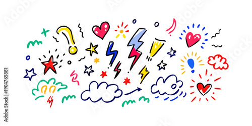 A vibrant and colorful collection of various symbols and icons on a white background. Vector