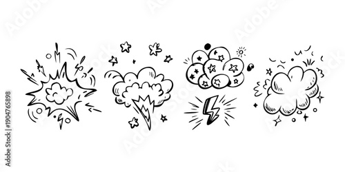 A series of four different thought bubble illustrations in black and white Vector