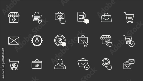 Set of e commerce icons on a dark background for digital design