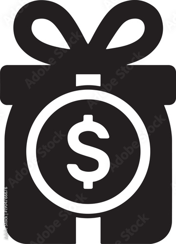 Coin wrapped with ribbon, representing value-based gift or offer concept, bold icon design
