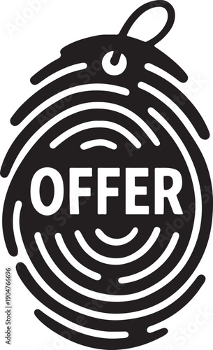  Fingerprint-shaped price tag representing personalized offer, bold solid silhouette icon
