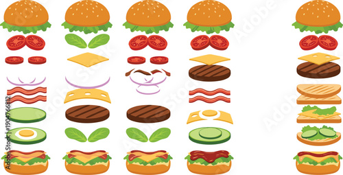 Burger Ingredients Set – Build Your Own Hamburger Vector Collection