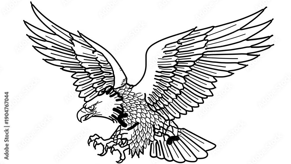 Obraz premium A minimalist vector illustration of an eagle in flight with outstretched wings