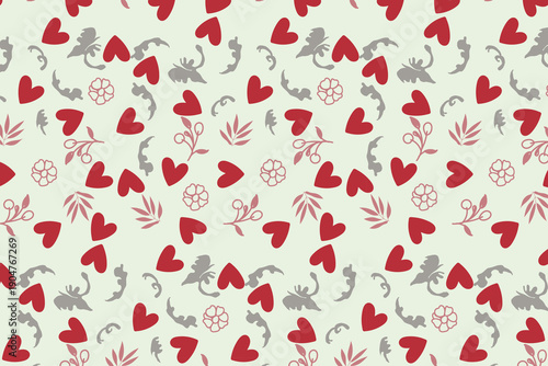 Expressive ink-style floral hearts flowing seamlessly