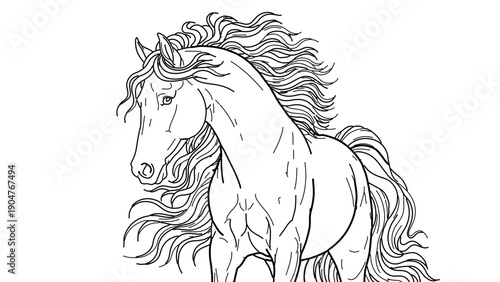A beautiful vector illustration of a horse with a flowing mane and tail