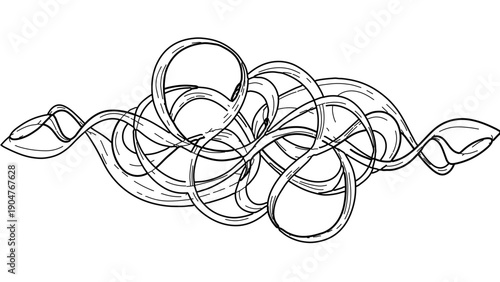 A minimalist vector graphic illustration of intertwined rings and leaves in a simple line art design