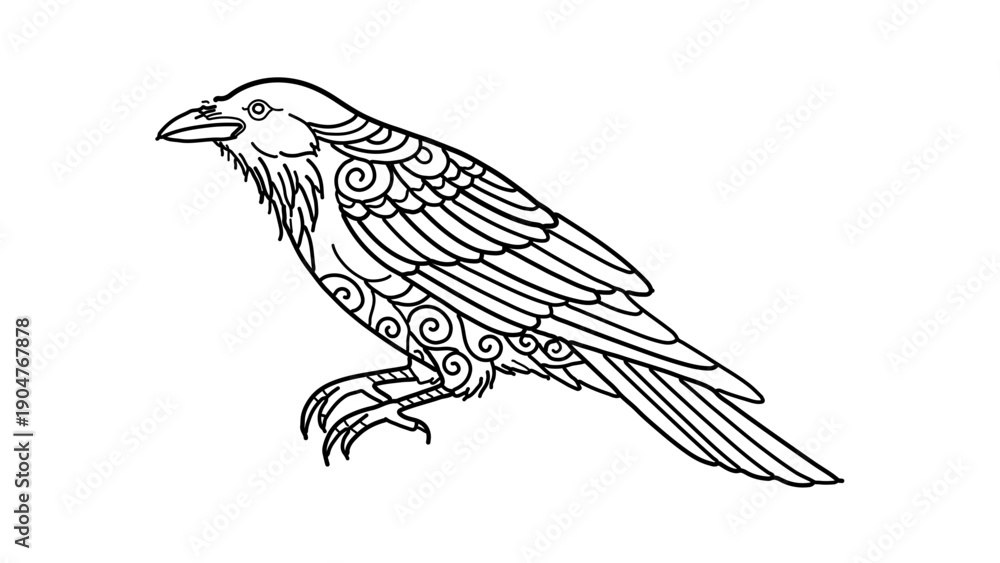 Fototapeta premium A minimalist vector illustration of a bird with intricate designs on its feathers
