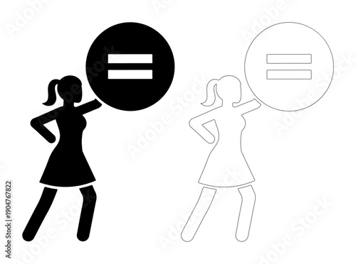 Woman holding symbol of equality, representing gender equality and fairness