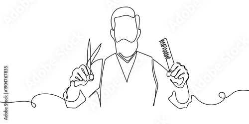 One continuous line drawing of a vintage-style barber. simple linear style Doodle vector illustration Editable stroke.