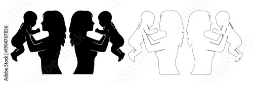 Loving mother holding and lifting her happy baby, conveying tenderness and joy.