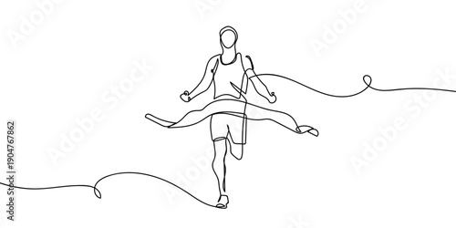 One continuous line drawing: A male athlete running towards the finish line. simple linear style Doodle vector illustration Editable stroke.