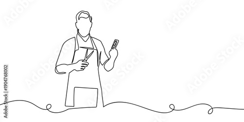 One continuous line drawing of a male barber. simple linear style Doodle vector illustration Editable stroke.
