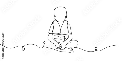 One continuous line drawing of a boy wearing a life jacket. simple linear style Doodle vector illustration Editable stroke.