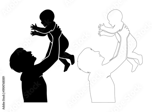 Joyful parent lifting a baby in the air, celebrating family love and bonding.