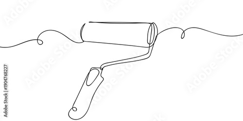 One continuous line drawing of a paint roller for painting a house. simple linear style Doodle vector illustration Editable stroke.