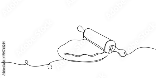 One continuous line drawing: A rolling pin is kneading dough for cooking. simple linear style Doodle vector illustration Editable stroke.
