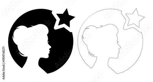 Elegant silhouette of a woman's profile with a star, symbolizing achievement and recognition.