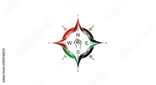 Stylized Pan-African compass rose logo with a prominent raised fist symbol representing unity and