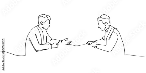 One continuous line drawing: Business meeting of business partners. simple linear style Doodle vector illustration Editable stroke.
