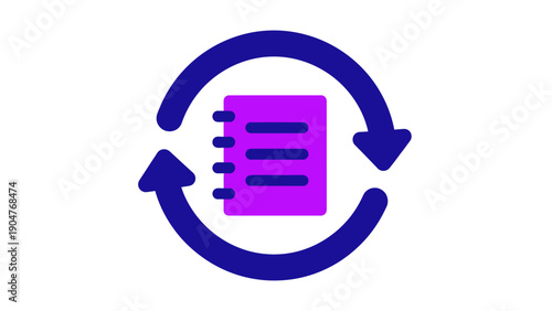 Document Refresh Cycle Icon: Revision Loop, Content Update Process, and Workflow Management System Symbol in Flat Vector Design