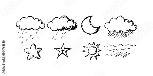 Φωτογραφία A delightful illustration of various weather conditions and celestial bodies Vec