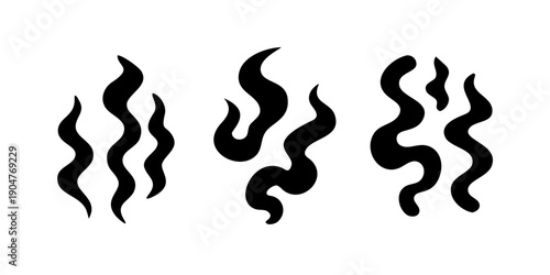 фотографія Three distinct abstract black squiggly line art designs on a white background Ve