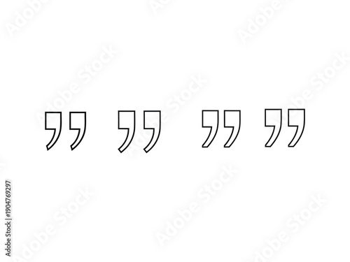 Four stylized quotation marks shown in outline, representing textual elements, dialogue, and emphasis in writing.