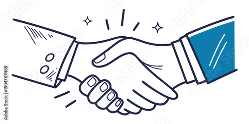Foto Two hands shaking with a blue sleeve and a white sleeve in a celebratory gesture