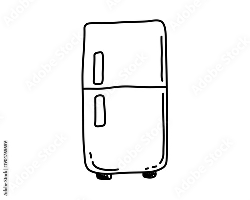 Hand-drawn doodle sketch of a refrigerator. Minimalist vector line art Editable stroke.