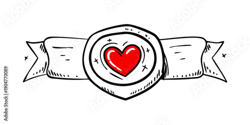 A heart-shaped emblem surrounded by a decorative banner and circular frame Vector