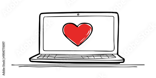 A laptop with a heart symbol on the screen, symbolizing love and technology Vector