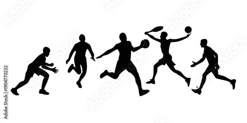 Silhouettes of athletes running with sports equipment in a dynamic sequence Vector