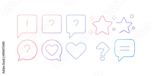 Colorful speech bubbles and symbols representing various emotions and messages Vector
