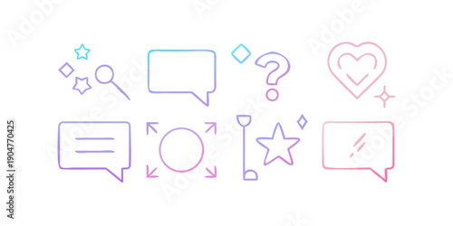 Colorful and playful icons representing various communication and interaction elements Vector