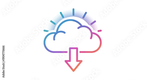 Modern Cloud Download Icon with Gradient Colors for Data Transfer and Digital Services and