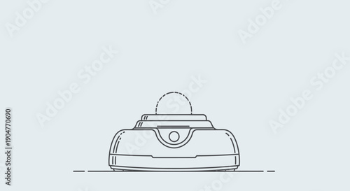 Minimalist line art illustration of a modern robot vacuum cleaner or smart home device for