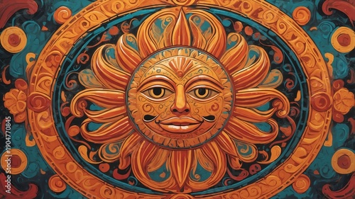 Mexican sun motif in abstract art style