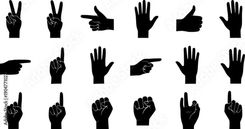 silhouette set of human hand gestures