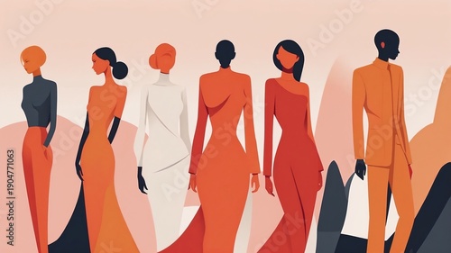 Minimalist figures with bold warm palette
