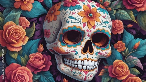 Sugar skull design in fine art painting style